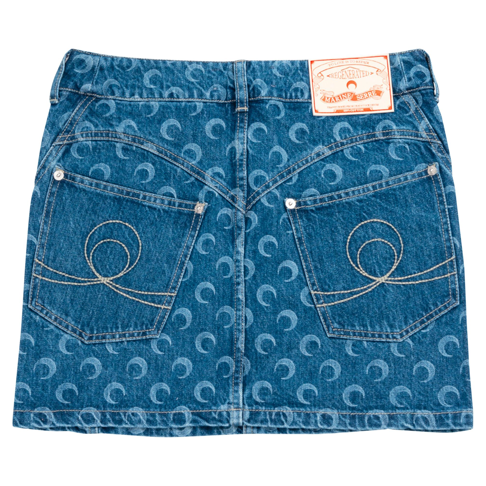 スカート MARINE SERRE Woman Skirt Blue WSK074ACDEN0002 BL05 Moon Laser Denim Mini Skirt • Marine Serre