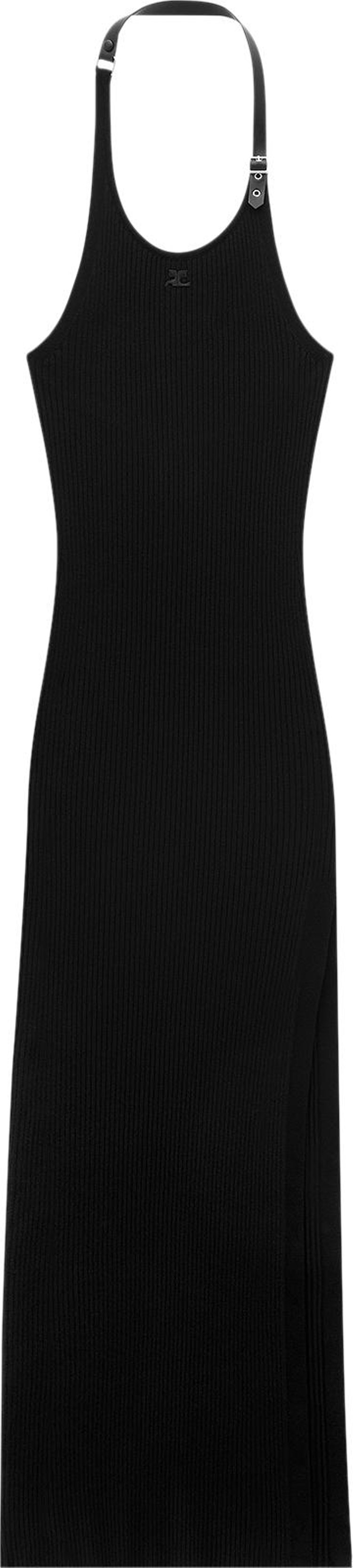 Courreges Holistic Buckle Rib Knit Long Dress Black