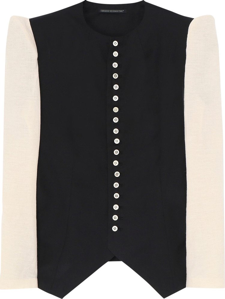 Yohji Yamamoto Collarless Jacket BlackWhite