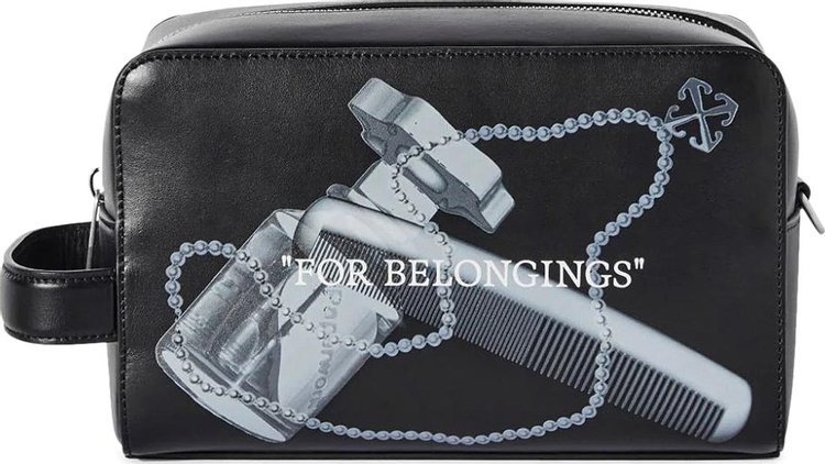 Off White Quote Bookish Leather Wash Bag BlackWhite