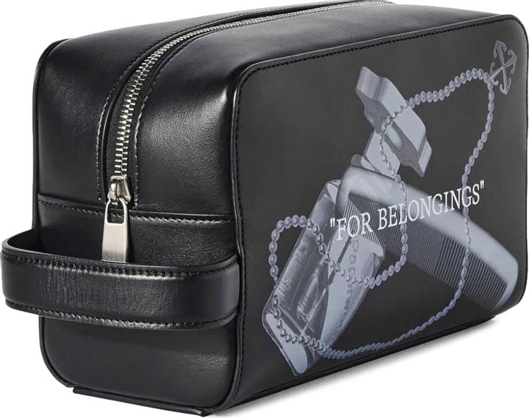 Off White Quote Bookish Leather Wash Bag BlackWhite