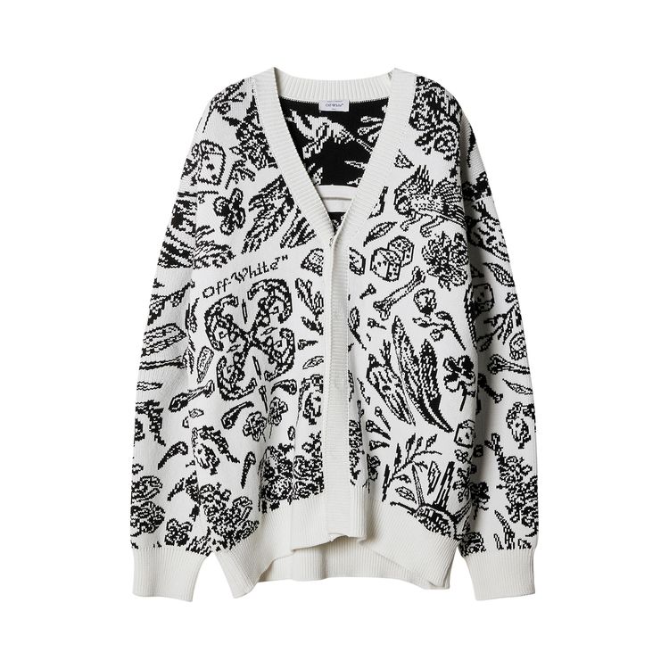 Off White Tattoo All Over Knit Cardigan WhiteBlack