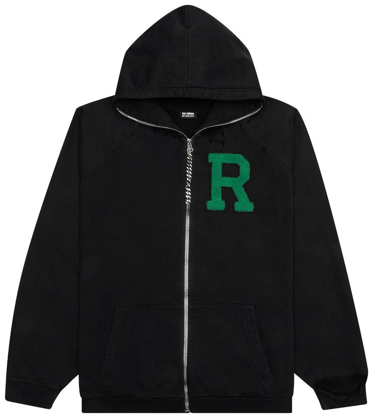 Raf Simons Oversized Badge and Print Zipped Hoodie Black