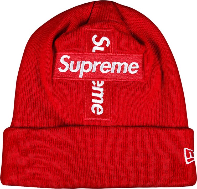 Supreme x New Era Cross Box Logo Beanie Red