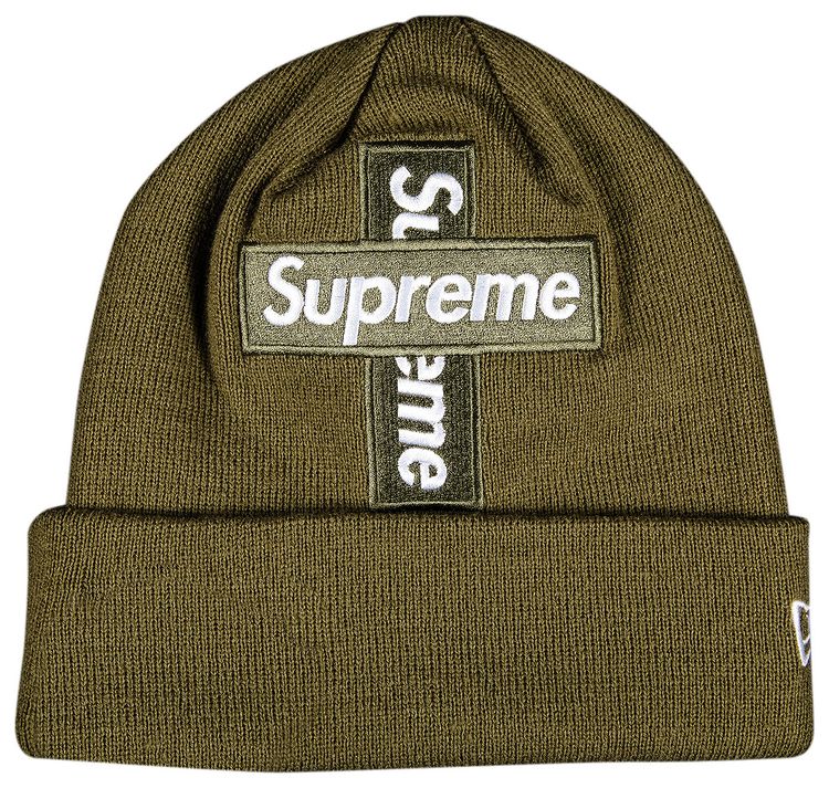 Supreme x New Era Cross Box Logo Beanie Light Olive