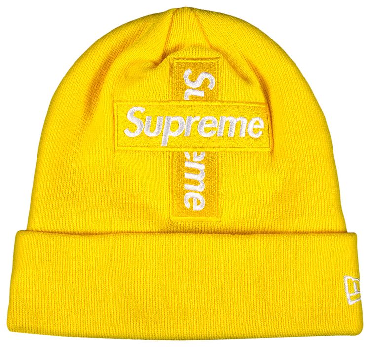 Supreme x New Era Cross Box Logo Beanie Lemon