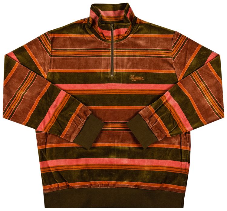 Supreme Stripe Velour Half Zip Pullover Peach