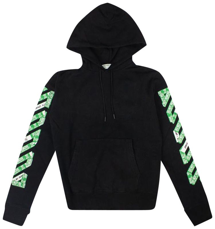 Off White Green Tape Hooded Sweatshirt Black