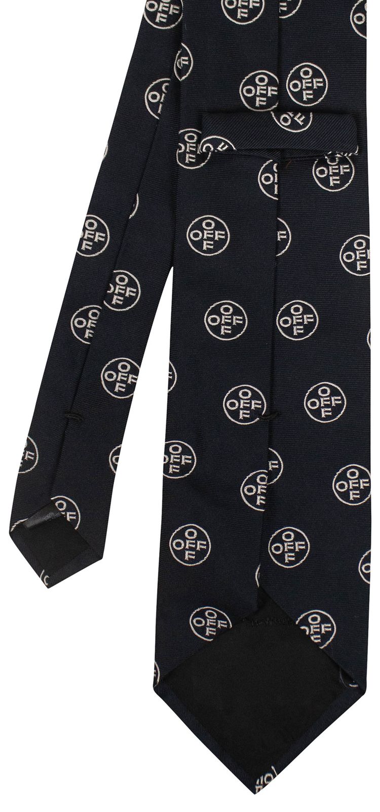 Off White Silk Logo Print Neck Tie Navy Blue