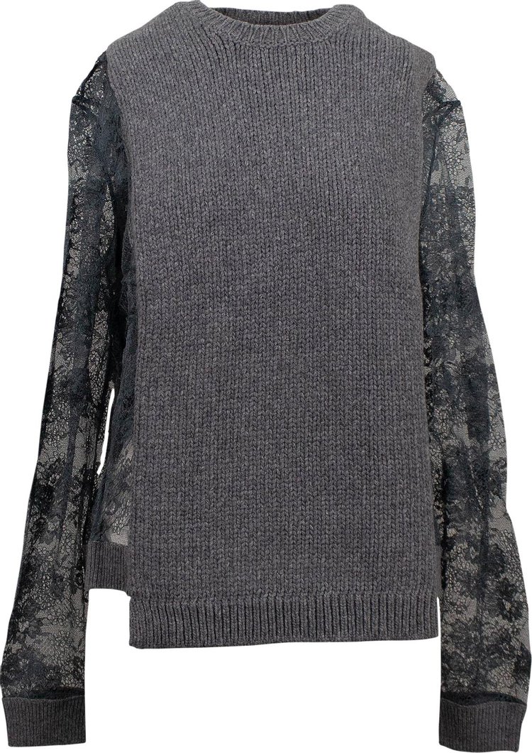 Valentino Chunky Knit Sweater With Lace Sleeves 'Gray'