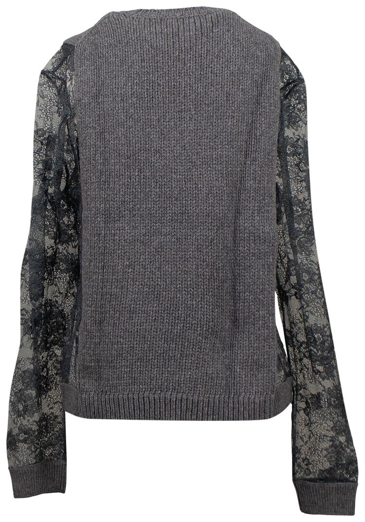 Valentino Chunky Knit Sweater With Lace Sleeves Gray