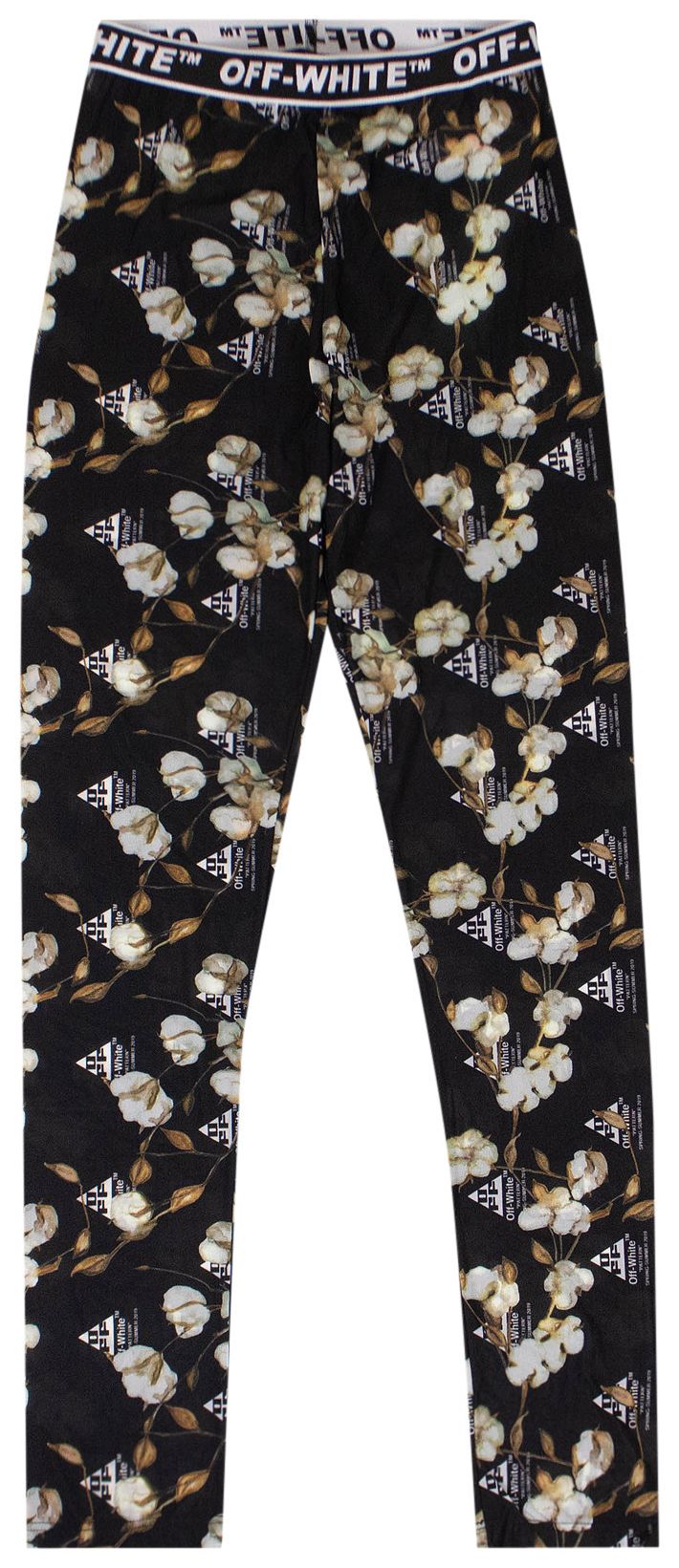 Off White Floral Stretch Leggings Black