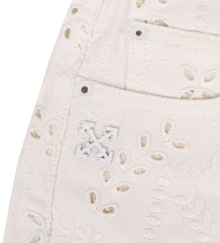 Off White Embroidered Denim Shorts White