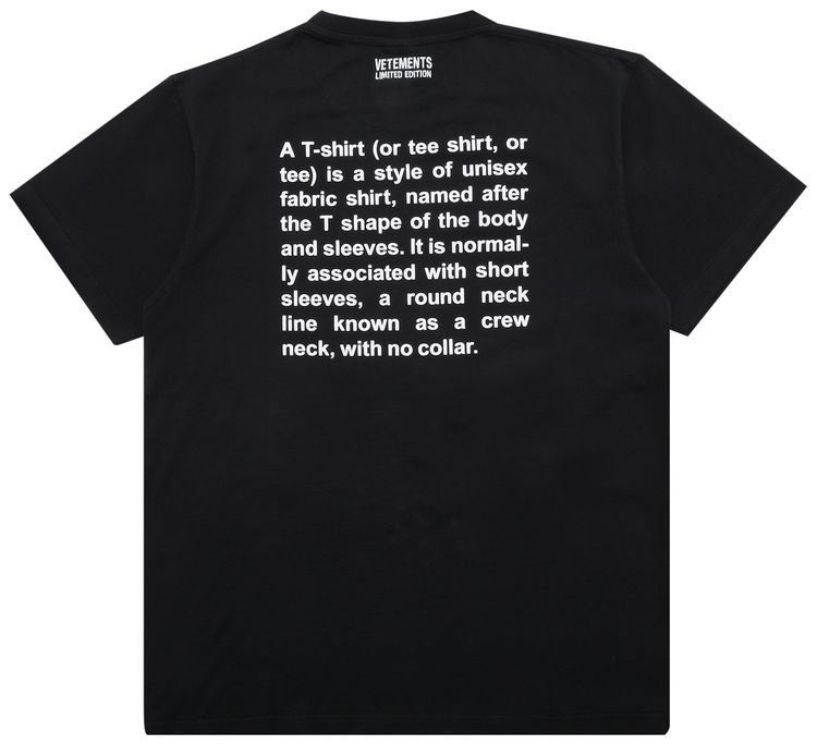 Vetements Definition T Shirt Black