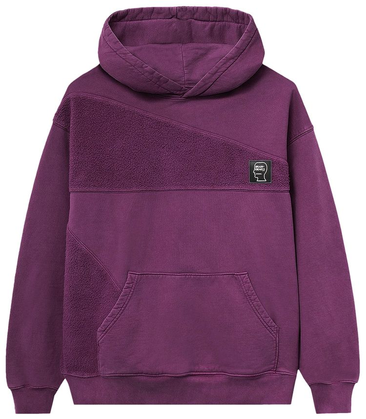 Brain Dead Logo Head Asymmetrical Paneled Hooded Sweatshirt Burgundy