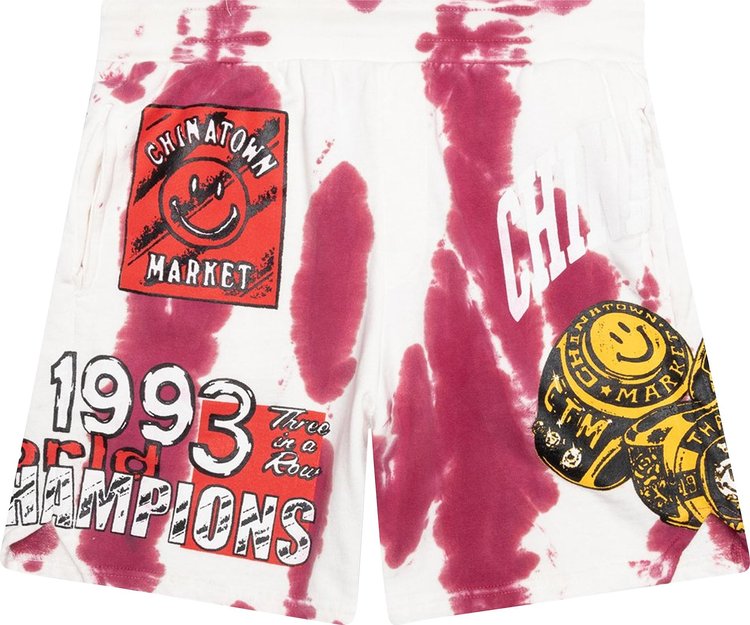 Chinatown Market Smiley Champion 3 Rings Tie-Dye Sweatshorts 'Red'