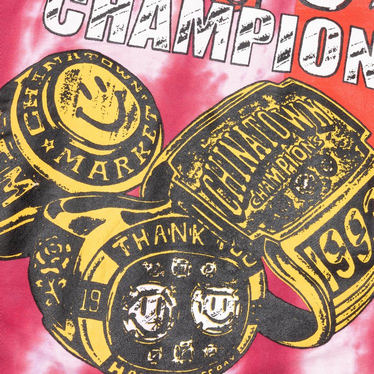 Chinatown Market Smiley Champions 3 Rings Tie Dye Crewneck Red