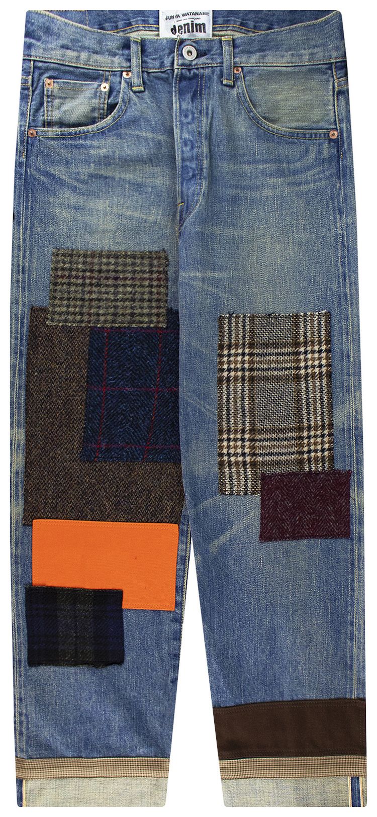 Junya Watanabe Patchwork Mid Rise Straight Leg Denim Washed Denim