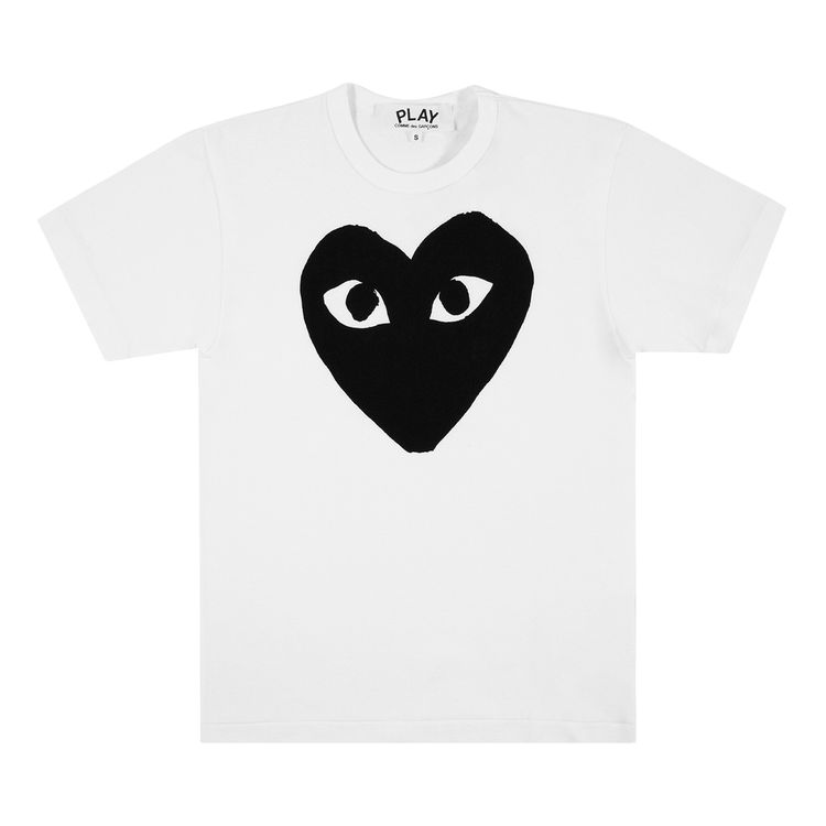 Comme des Garcons Short Sleeve Play T Shirt With Big Black Heart WhiteBlack