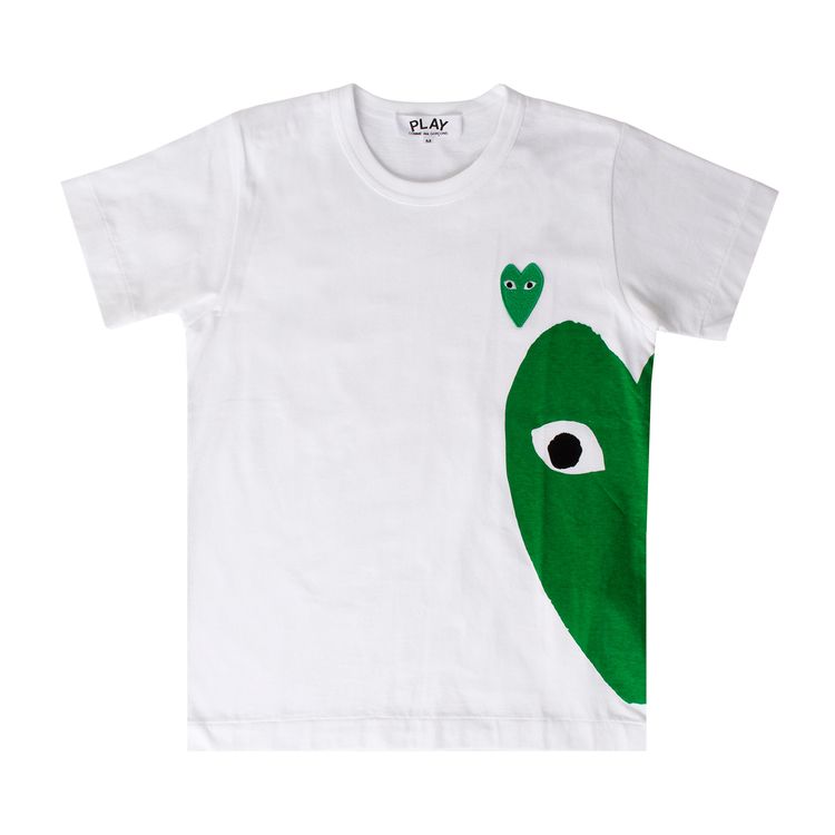 Comme des Garcons Short Sleeve Play T Shirt WGreen Heart On Side White