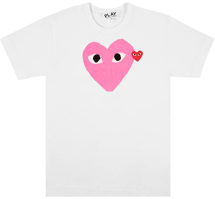 Comme des Garcons Short Sleeve Play T Shirt With Pink Heart PinkWhite
