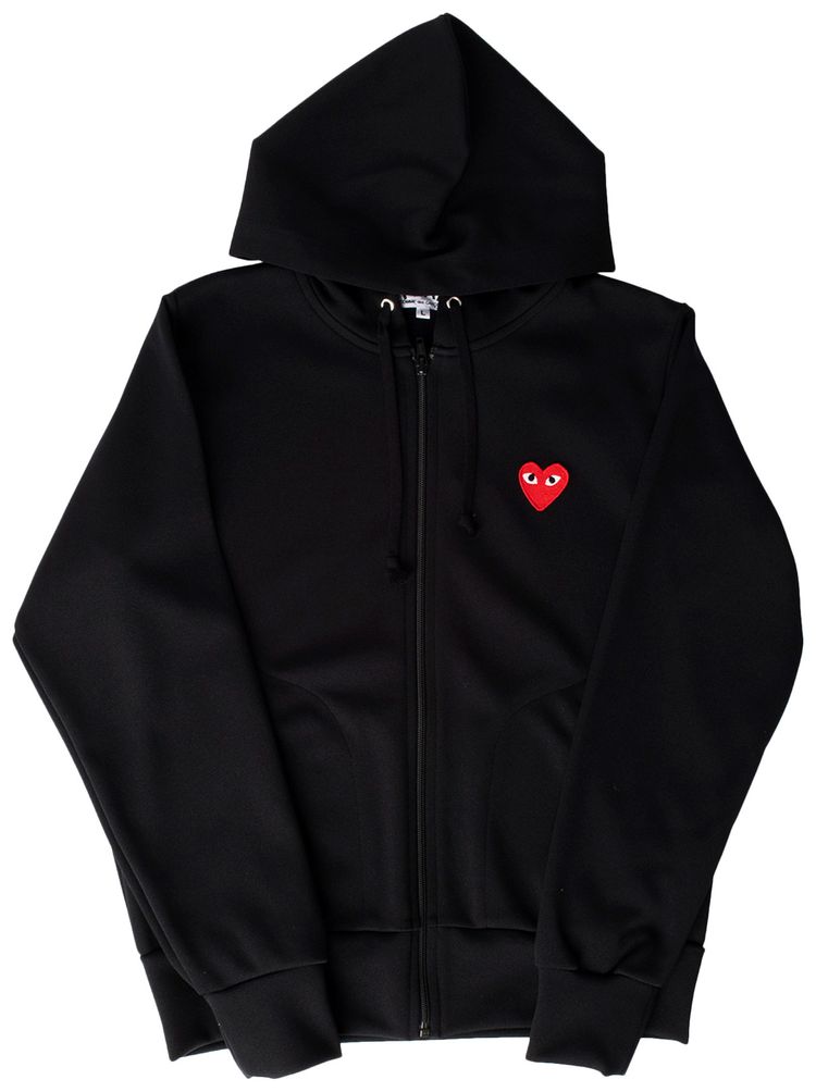 Comme des Garcons Play Zip Up Hoodie With Red Heart Black