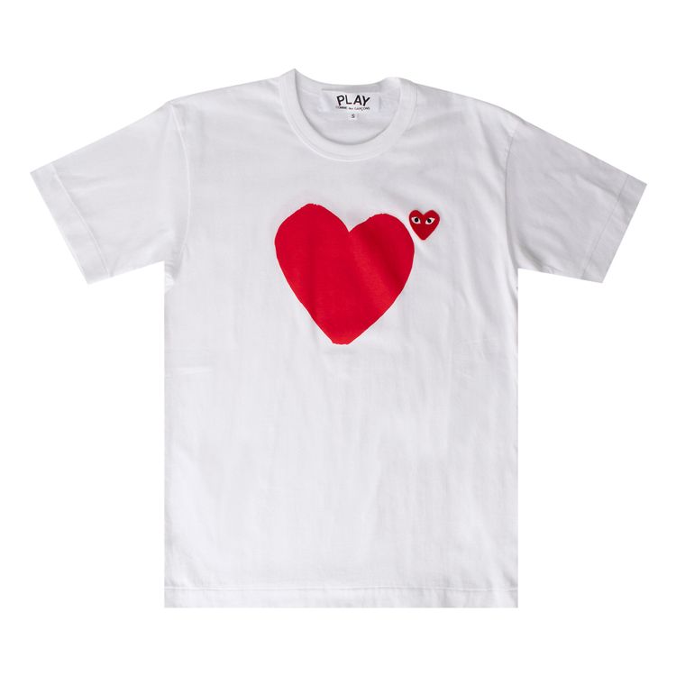 Comme des Garcons Play T Shirt With 2 Small Red Hearts White