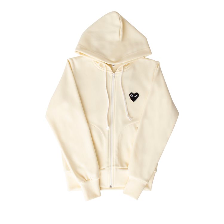 Comme des Garcons PLAY Big Heart Logo Zip Up Hoodie Ivory