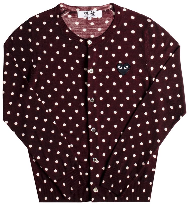 Comme des Garcons PLAY Polka Dot Heart Logo Cardigan Burgundy
