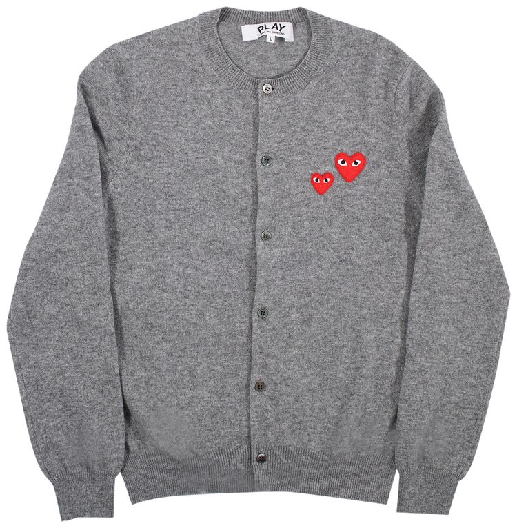Comme des Garcons PLAY Double Heart Cardigan Grey