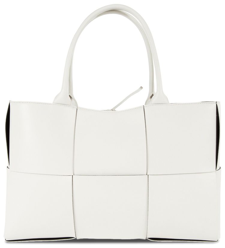 Bottega Veneta Medium Arco Horizontal Tote In An Orthogonal Maxi Weave WhiteBlackSilver