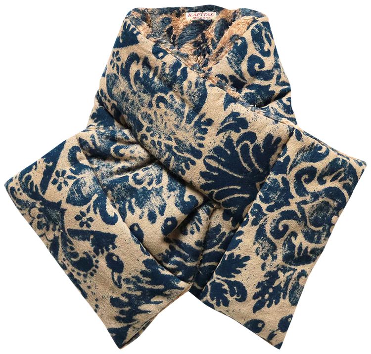 Kapital IDG Flannel x Fleece Damask Kesa Wide Scarf Indigo