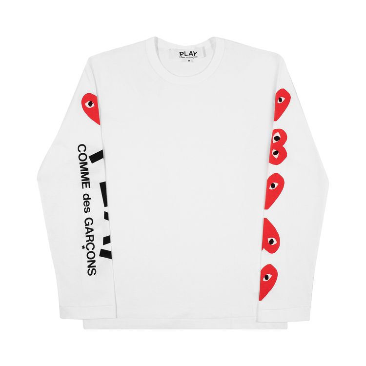 Comme des Garcons PLAY Five Heart Logo Long Sleeve T Shirt White