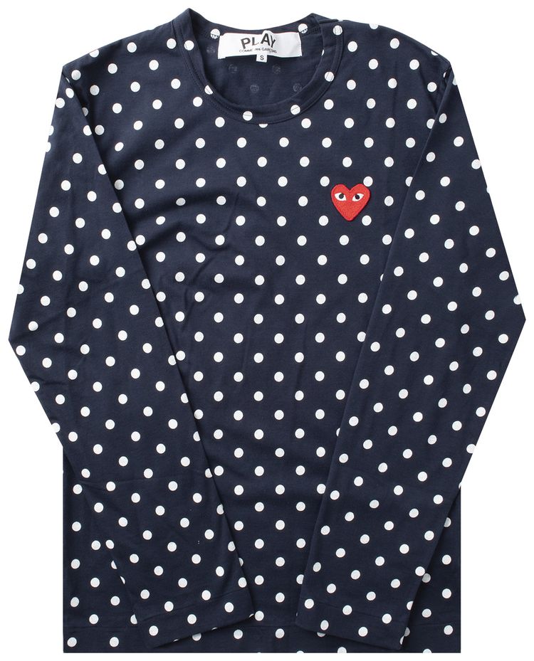 Comme des Garcons PLAY Polka Dot Heart Logo Long Sleeve T Shirt NavyWhite