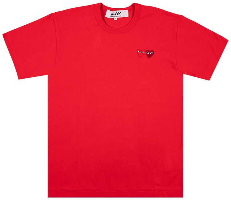 Comme des Garcons PLAY Double Heart Logo Short Sleeve T Shirt Red