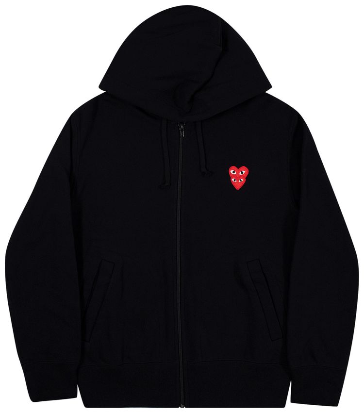 Comme des Garcons PLAY Heart Logo Zip Up Hooded Sweatshirt Black