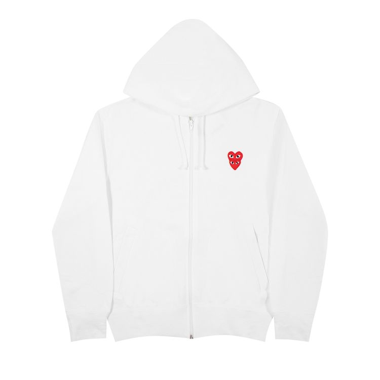 Comme des Garcons PLAY Heart Logo Zip Up Hooded Sweatshirt White