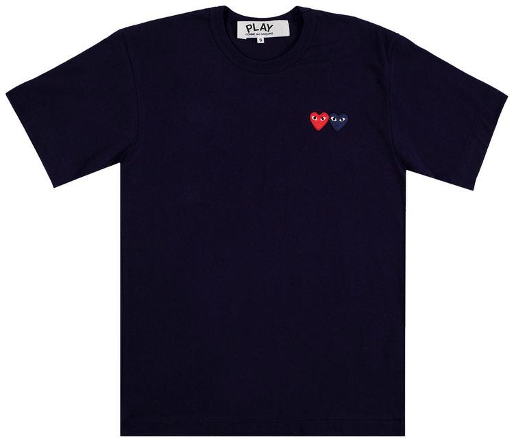Comme des Garcons PLAY Double Heart Logo Short Sleeve T Shirt Navy
