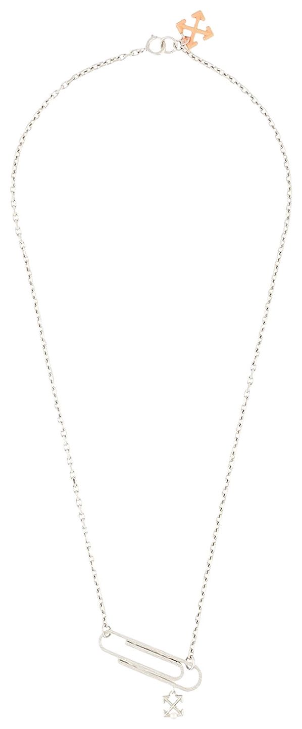 Off White Texturized Paperclip Pendant Silver
