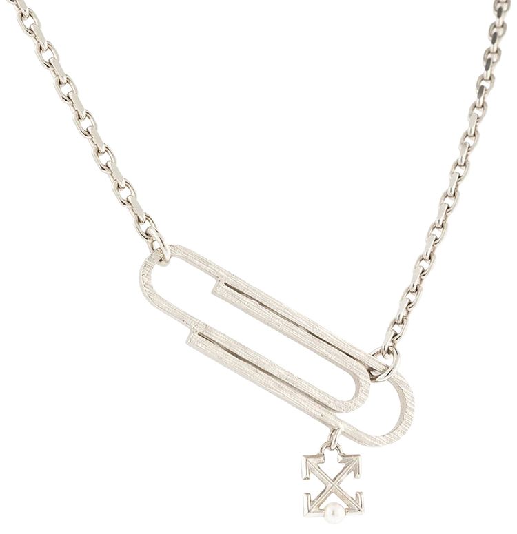 Off White Texturized Paperclip Pendant Silver