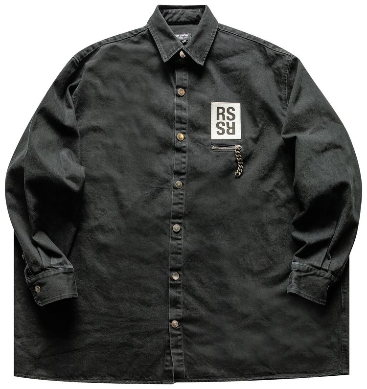 Raf Simons Big Fit Denim Shirt With Zipped Pocket Black