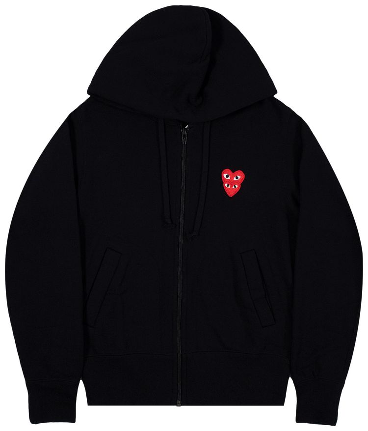Comme des Garcons PLAY Heart Logo Zip Up Hooded Sweatshirt Black