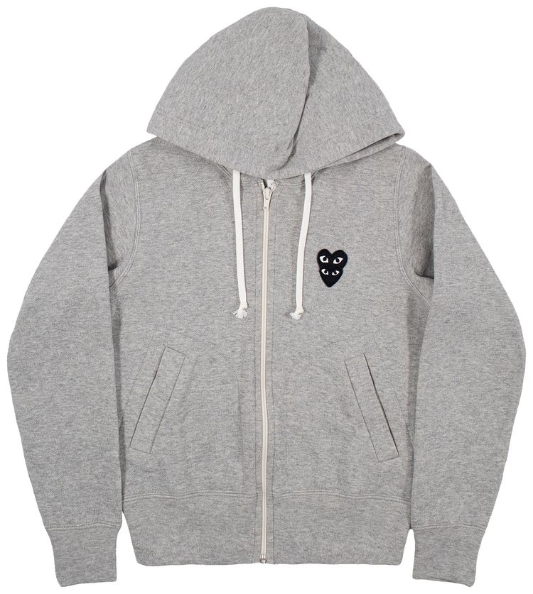 Comme des Garcons PLAY Heart Logo Zip Up Hooded Sweatshirt Grey