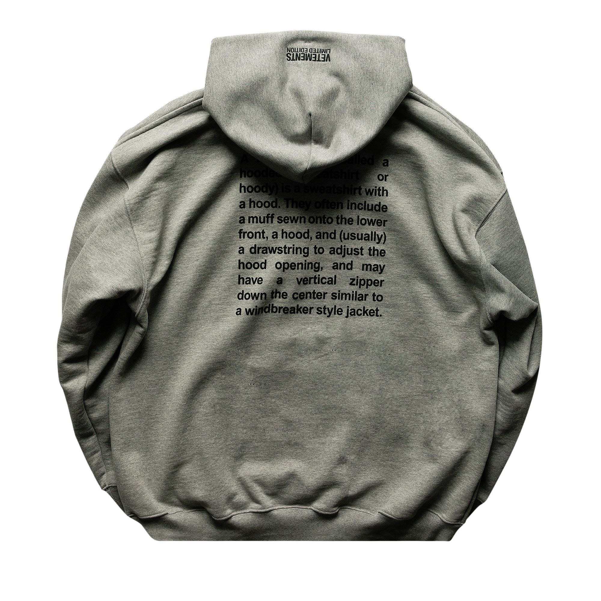 Buy Vetements Definition Hoodie Grey Melange UE51TR310G 1601 GREY GOAT UK