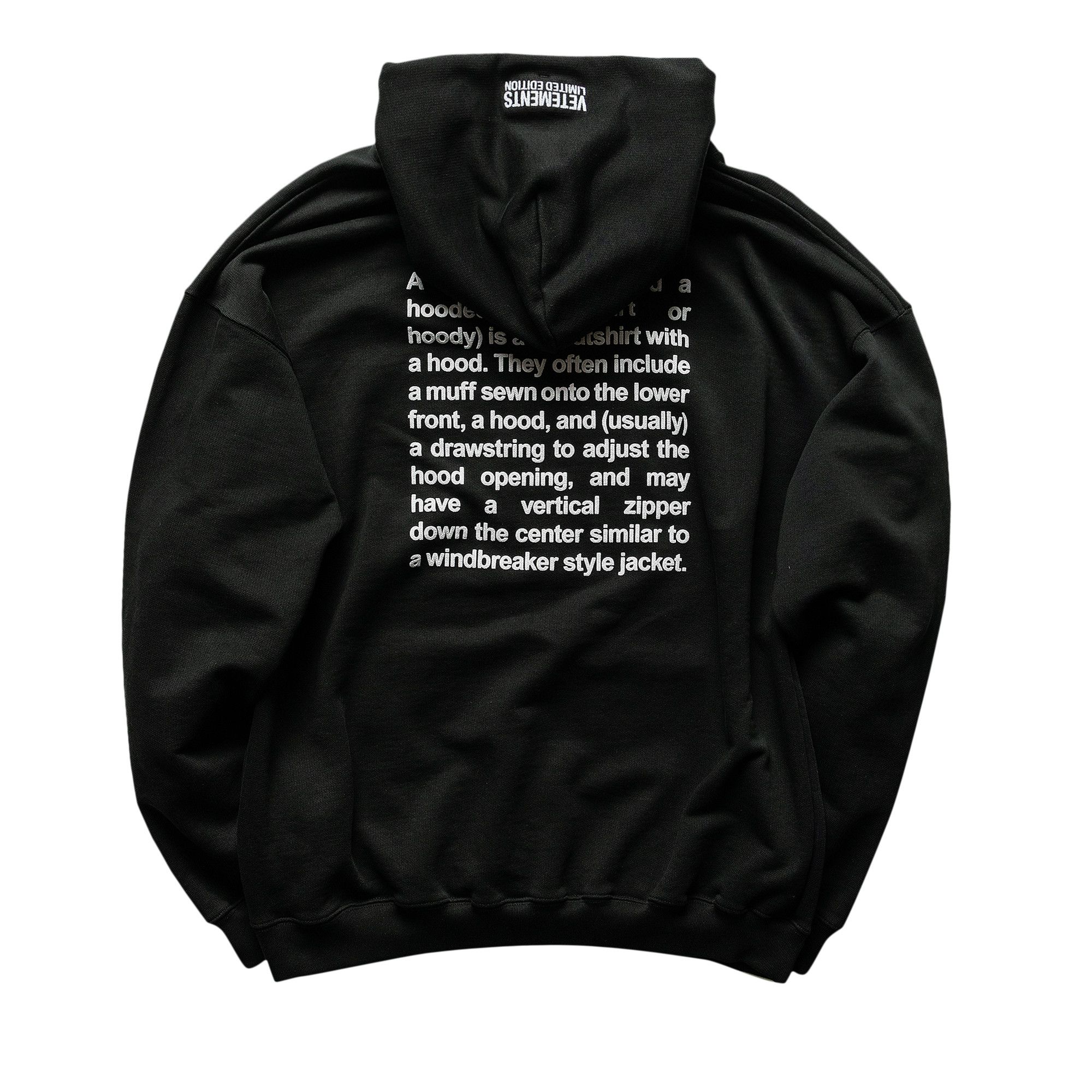 Buy Vetements Definition Hoodie Black UE51TR310B 1601 BLAC GOAT