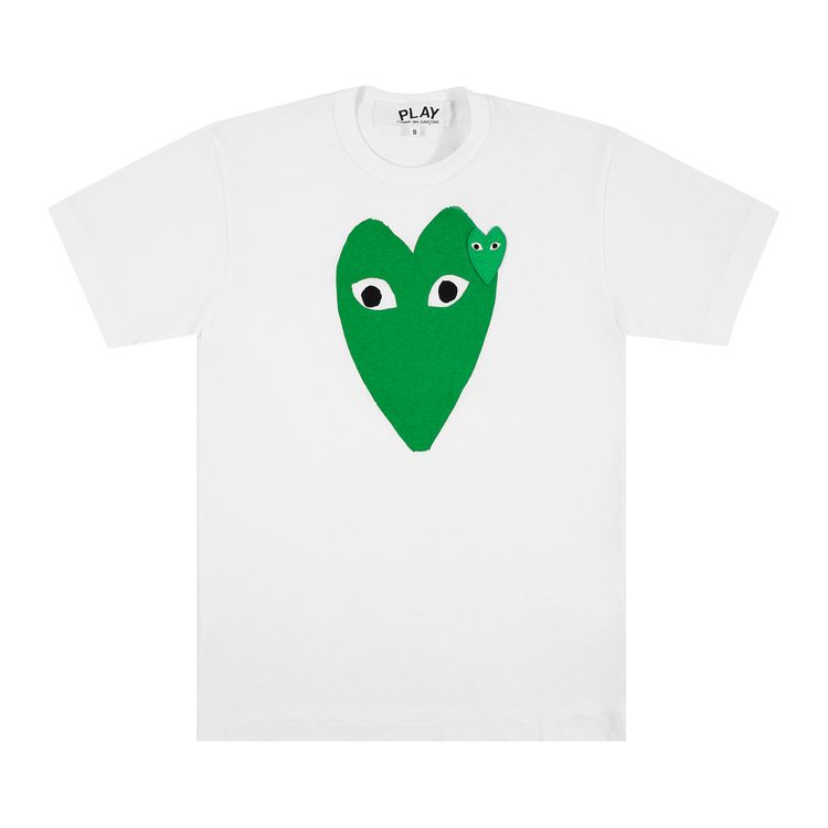 Comme des Garons Short Sleeve Play T Shirt With Large Green Heart WhiteGreen