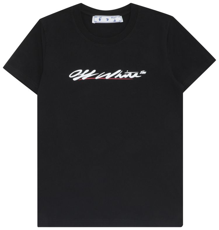 Off White New Script Logo Casual Tee BlackWhite