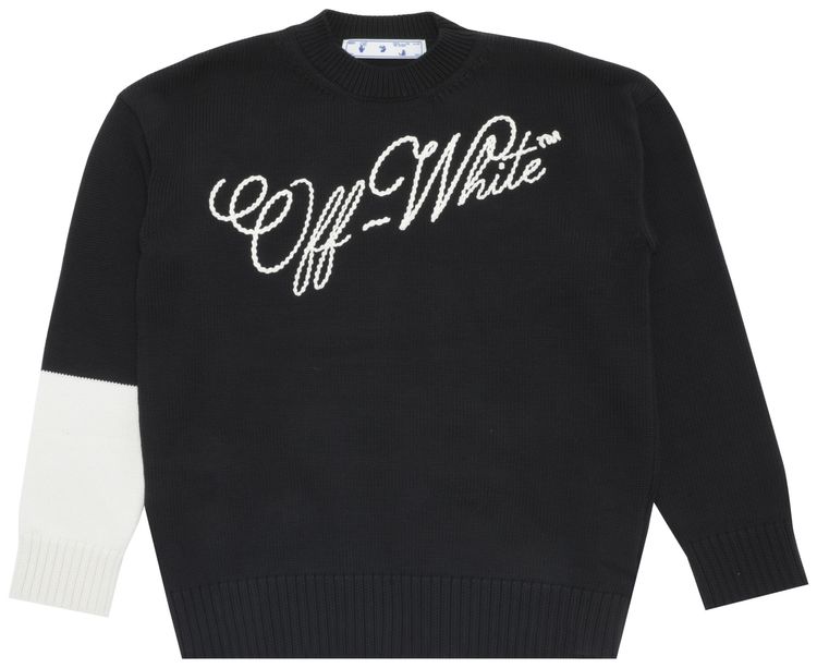 Off White Embroidered Logo Over Crewneck BlackBeige