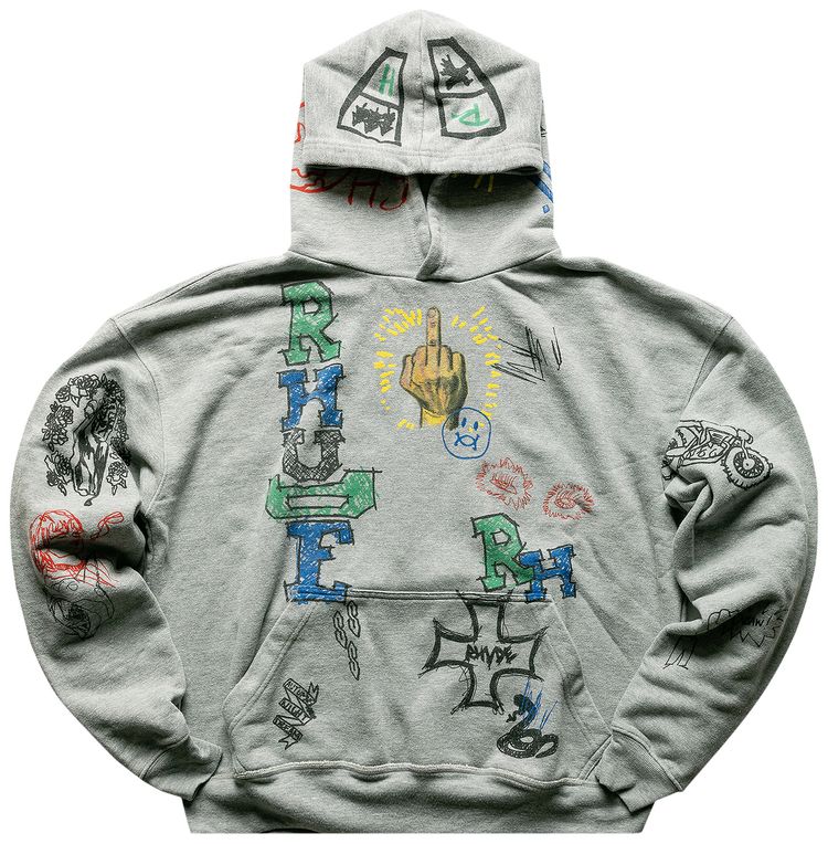 Rhude Doodle Hoodie Grey