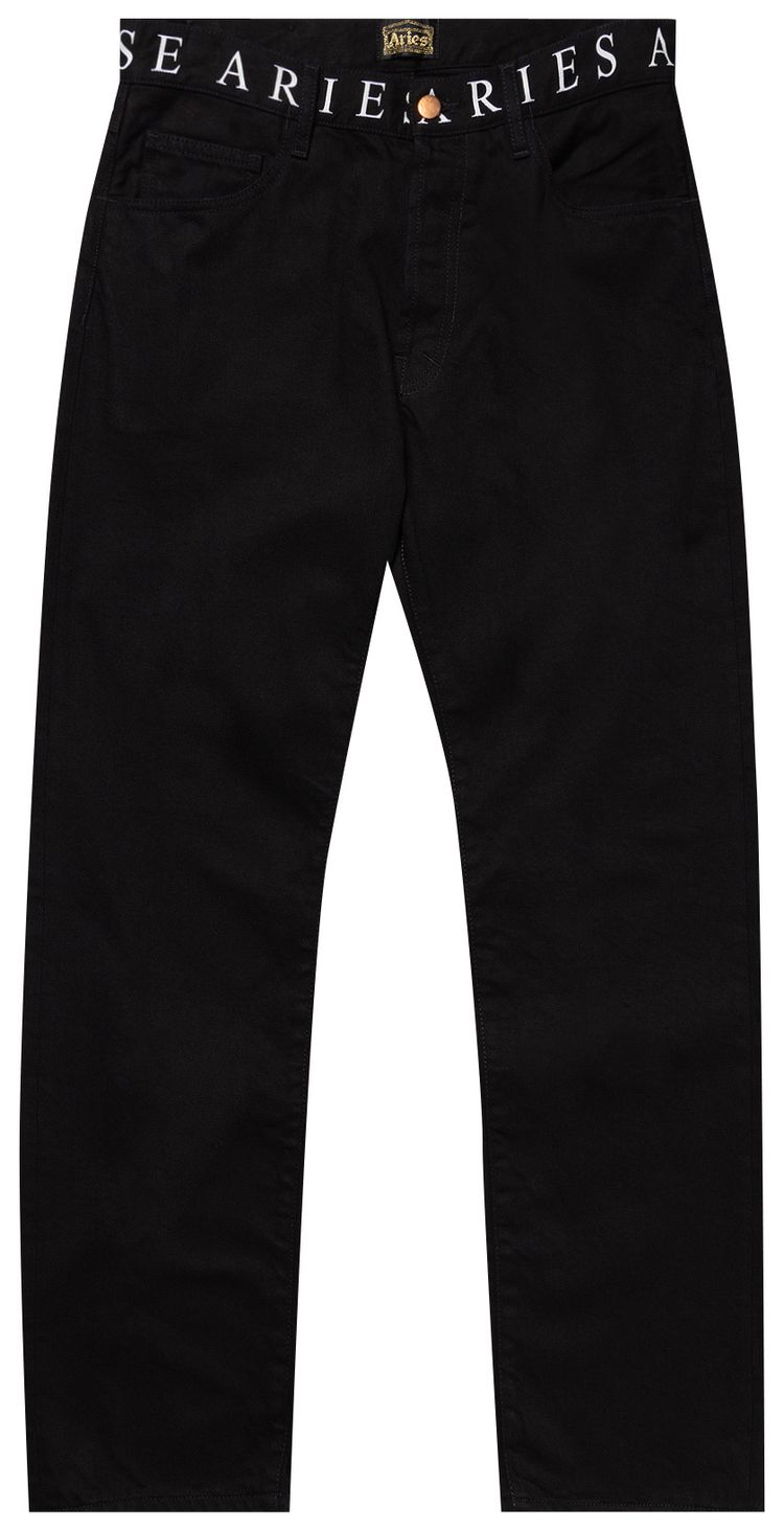 Aries Logo Print Waistband Lilly Jeans Black